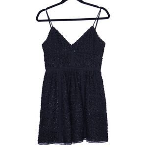 NBD Miley Beaded Mini Dress Black Strap Lace Fit & Flare Fully Lined Women's M